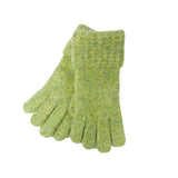 Pair of green textured gloves on a white background