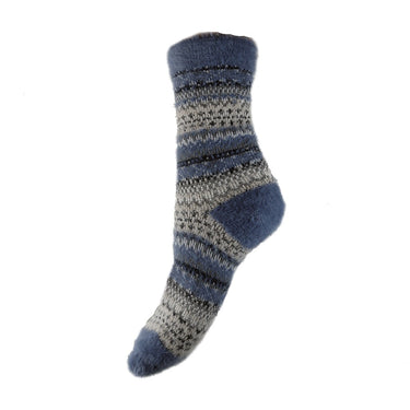 Blue, black and cream Fairisle patterned wool blend sock, size 4-7 UK