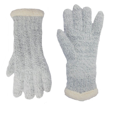 Fleece lined soft cable knit pale grey gloves