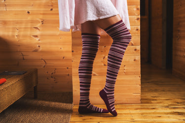 Purple striped over-the-Knee Wool Blend Socks