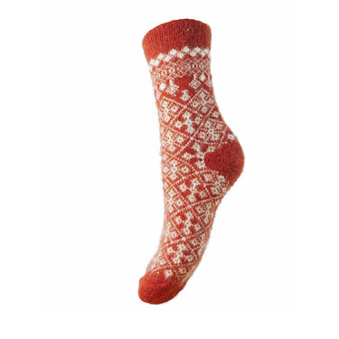 Rust and white patterned soft Wool Blend socks