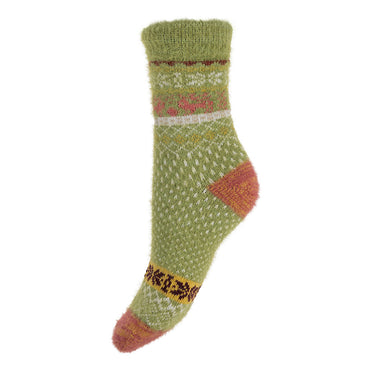 Green and white patterned soft Scandi Wool Blend socks