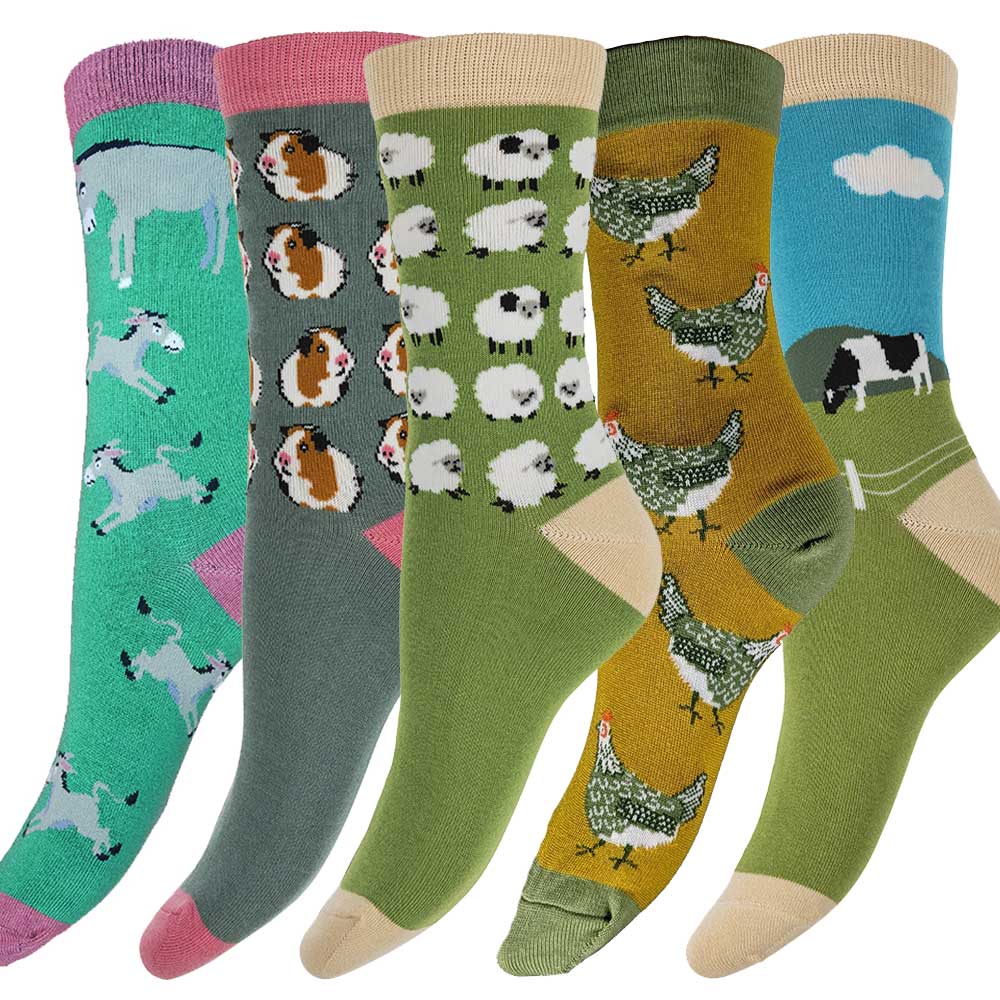 Down on the farm, 5 pairs of bamboo socks for ladies