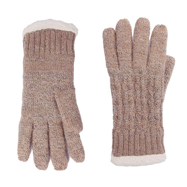 Fleece lined cable knit fawn marl gloves