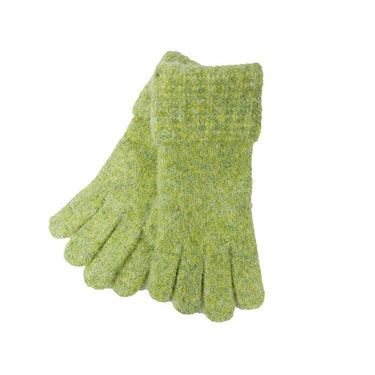 Pair of green textured gloves on a white background
