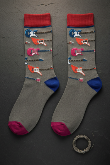 Guitar Print Men's Bamboo Socks - clean plectrum