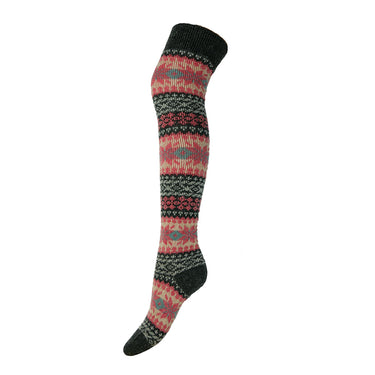 Grey and pink Scandi patterned over-the-Knee Wool Blend Socks