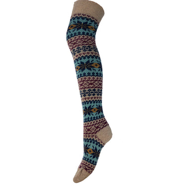 Fawn and blue Scandi patterned over-the-Knee Wool Blend Socks
