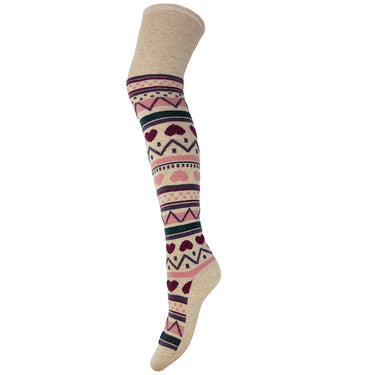 Cream heart patterned over-the-Knee Wool Blend Socks