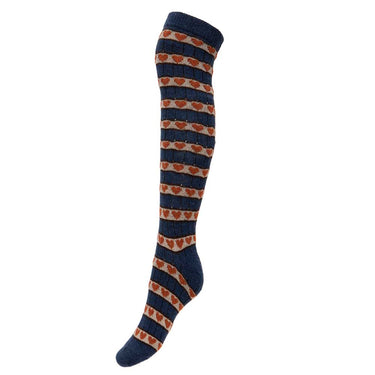 Blue Heart Patterned Knee High Wool Blend Socks