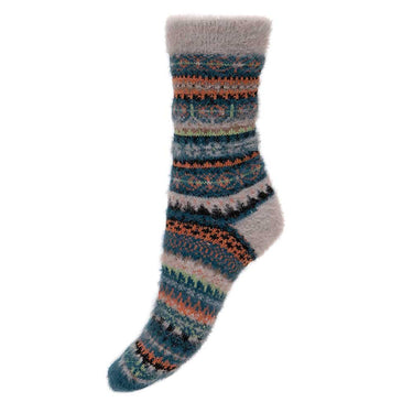 Grey and blue patterned wool blend socks