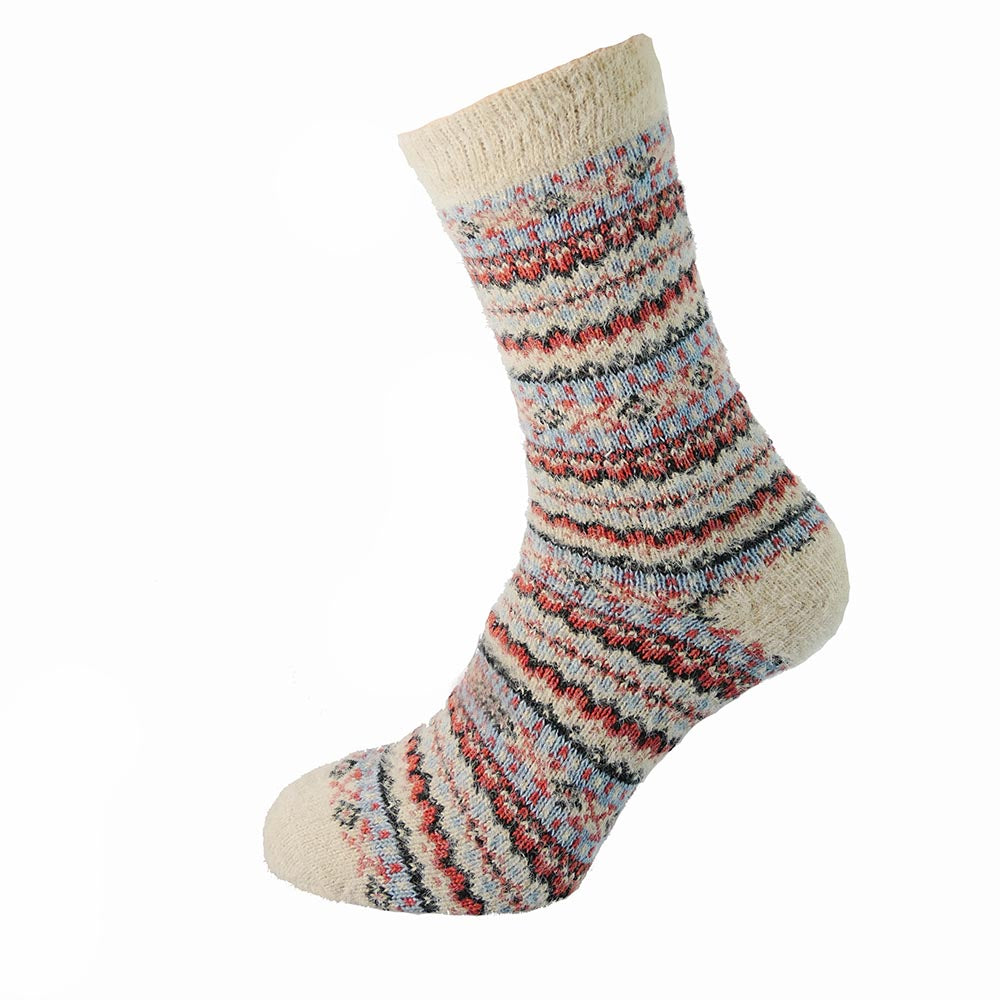 Fawn, blue and rust Nordic patterned Wool Blend socks