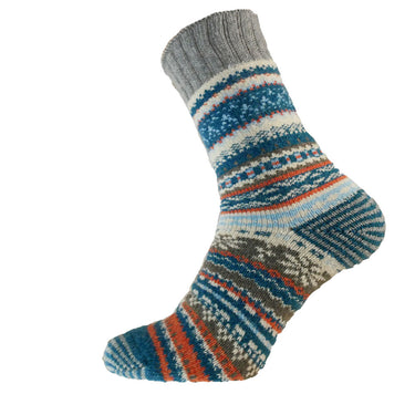 Ladies'  Blue, grey and orange Nordic patterned wool blend socks