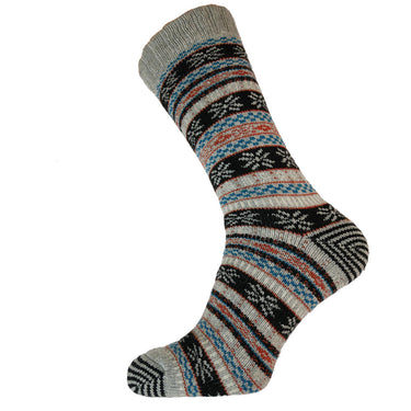 Grey and blue Nordic patterned wool blend socks