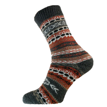 Grey, brown and cream Nordic patterned wool blend socks