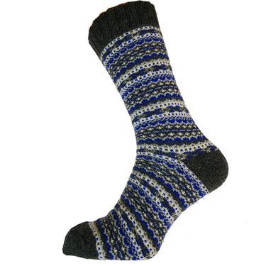 Blue and grey Nordic patterned wool blend socks