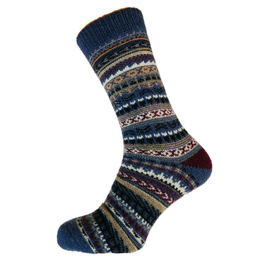 Blue and black Nordic patterned wool blend socks