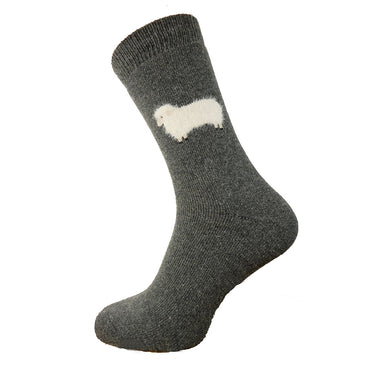 Dark grey wool socks with fluffy sheep