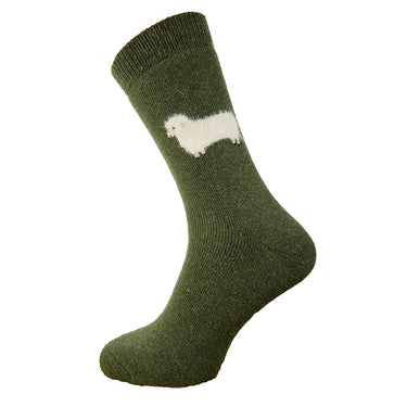 Green wool socks with fluffy sheep