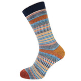 Multicolored striped sock on a white background