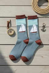 Sailing Boat Men's Bamboo Socks - flat lay no sole