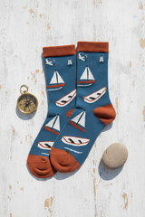 Seaside Sailing Boats Bamboo Socks