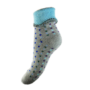 Grey Cuff Socks With Blue Dots and cuff