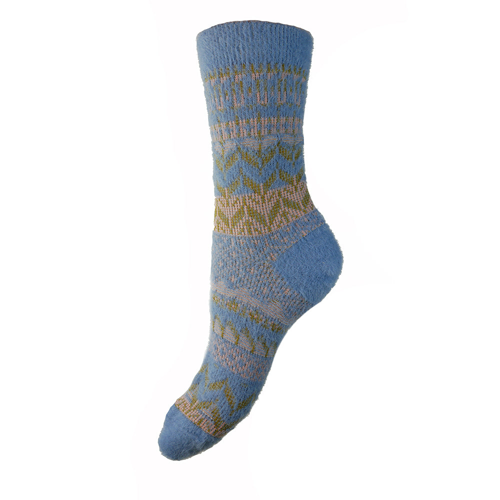 Blue and Cream patterned Wool Blend Socks