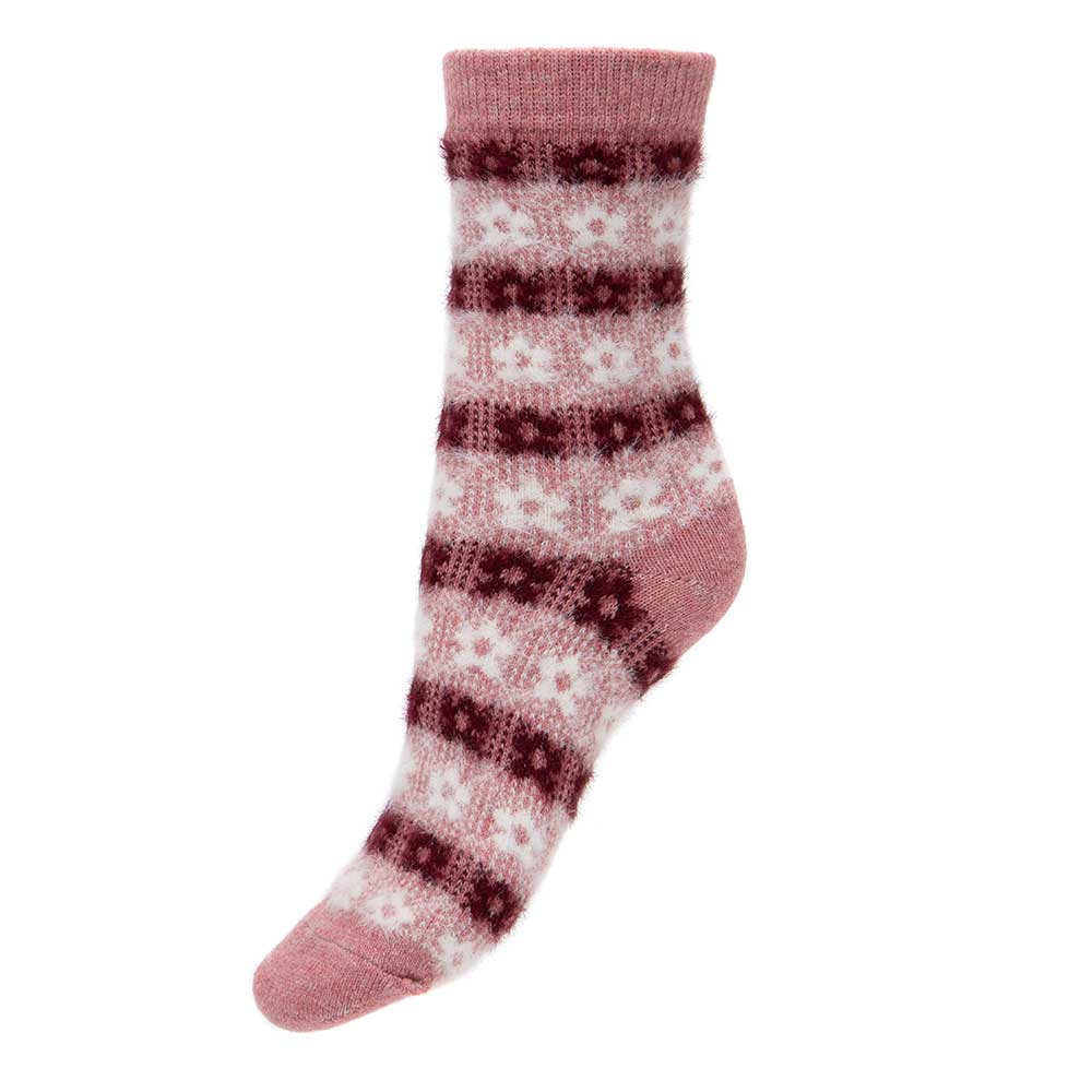 Dark pink soft wool blend patterned socks with flowers