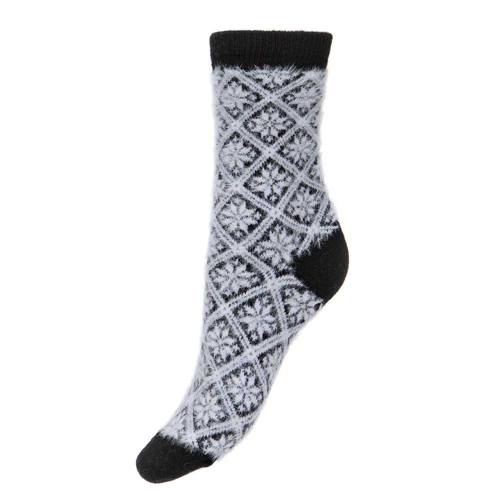 Dark green and white soft wool blend patterned socks
