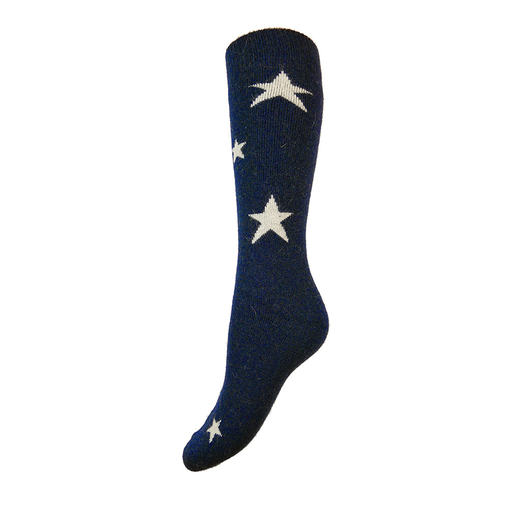 Dark Blue wool blend socks with stars