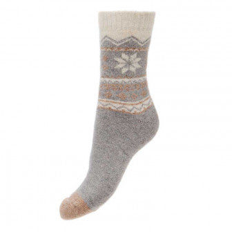 Light Grey Wool Blend Socks with winter pattern