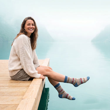 Blue, fawn and red Scandi patterned soft Wool Blend socks