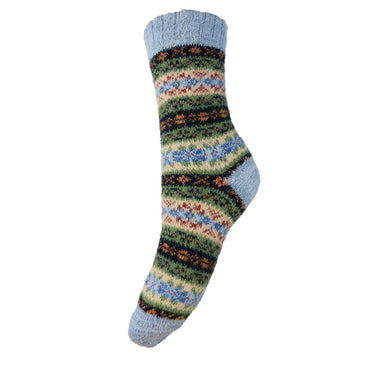Pale blue, green and black Scandi patterned soft Wool Blend socks