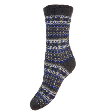 Grey, blue and white Scandi patterned soft Wool Blend socks