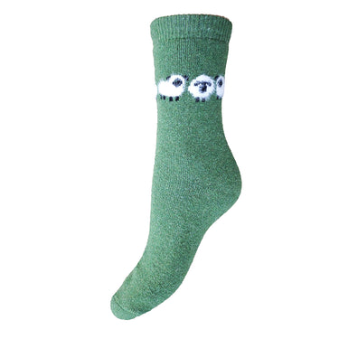 Thick Green socks with flock of fluffy sheep