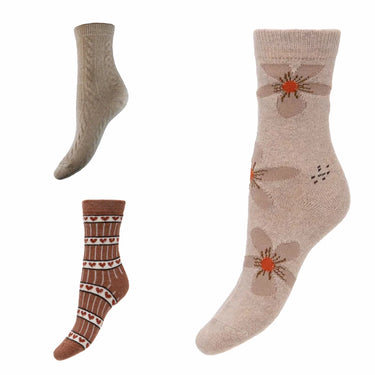 3 pairs of Fawn and brown wool blend socks