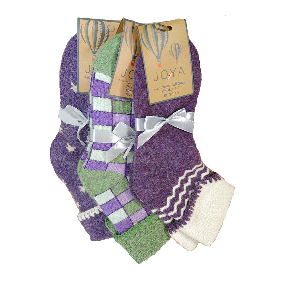 3 pairs of Purple patterned Cuff socks - buy 2 for £35