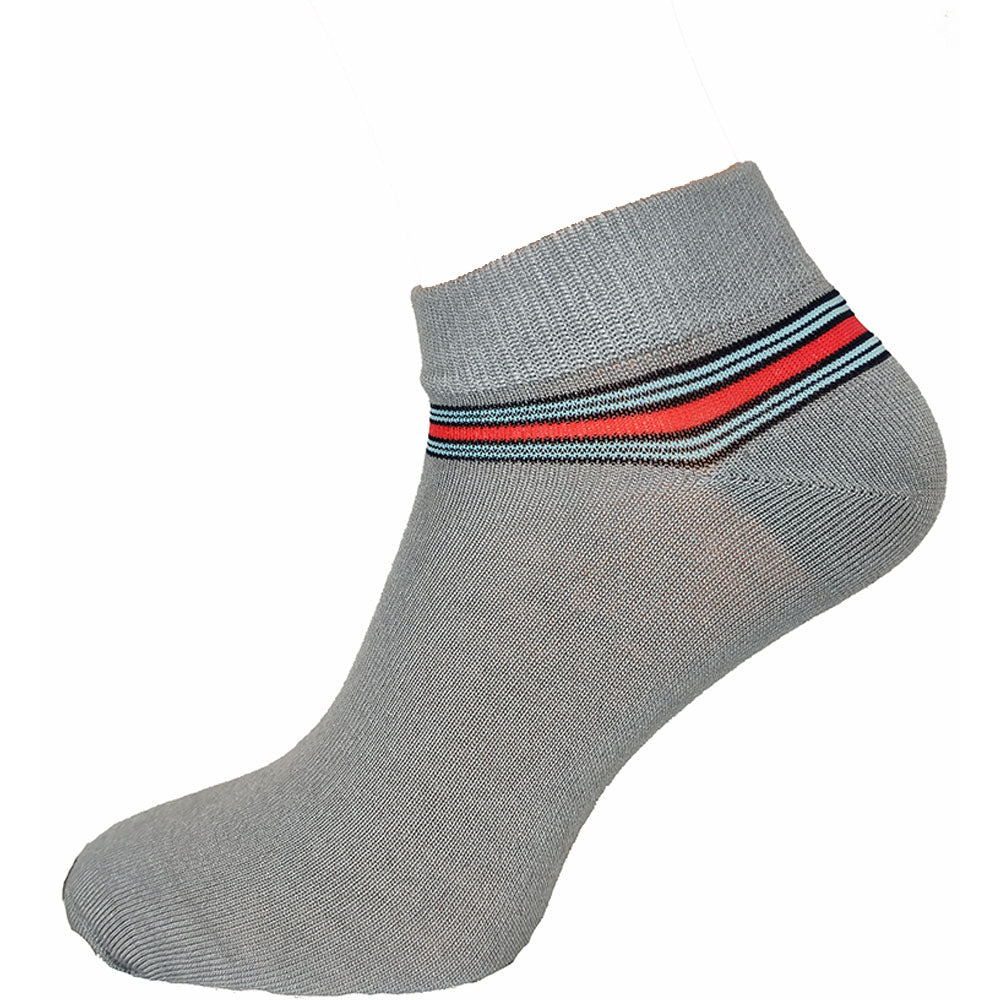 Grey with Coloured Stripes Bamboo Trainer Socks