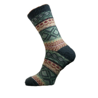 Green and Cream Cross patterned wool blend socks