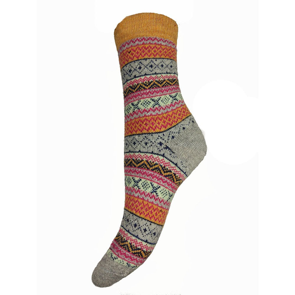 Fairisle socks, Orange and Grey, size 4-7