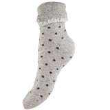 Grey cuff socks with black dots, bed socks size 4-7