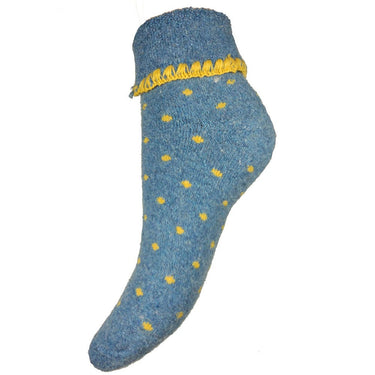 Blue cuff socks with yellow dots, bed socks size 4-7