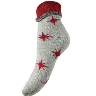Grey Cuff Socks With Big Red Stars