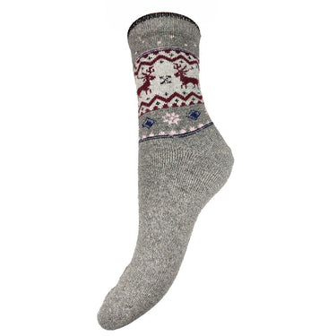 Grey Reindeer Thick Wool Blend Socks With Sparkly Tops