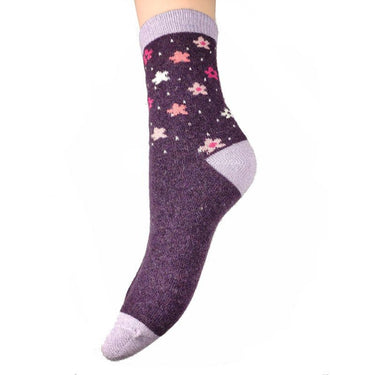 Purple Flowers Wool Blend Socks
