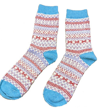 Cream and Blue Scandi patterned wool blend socks