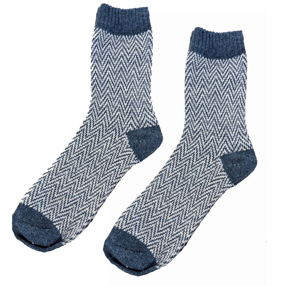 Dark grey wool blend socks with pale zig zag pattern, size 4-7