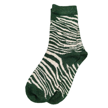 Green with cream zebra print pattern, wool blend sock size 4-7